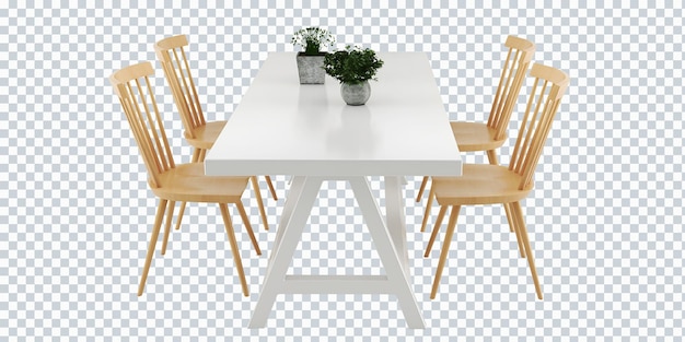 PSD silla clásica de madera y mesa de comedor blanca. mueble