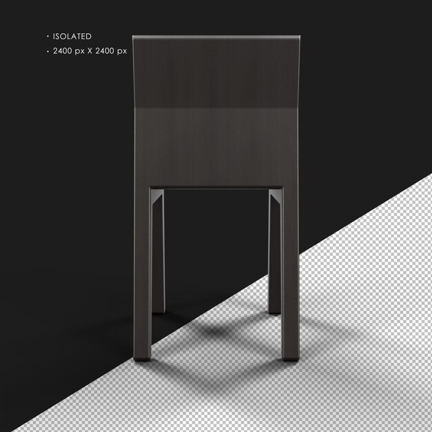Silla clásica sencilla de color negro oscuro y realista aislada vista trasera