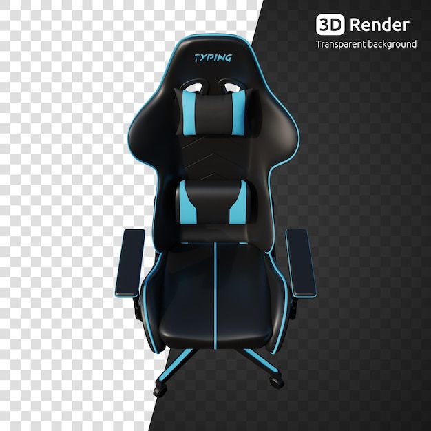 Una silla de computadora con un asiento negro y detalles en azul y negro.