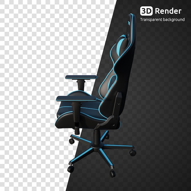 Una silla de computadora con un asiento negro y detalles en azul y negro.