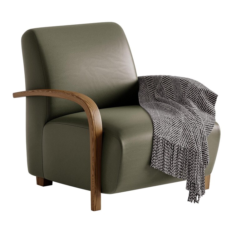 PSD una silla de cuero verde con un reposabrazos de madera y un negro
