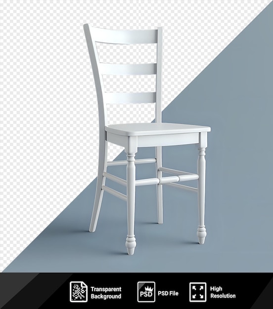 PSD silla de escalera con piernas blancas y asiento contra una pared blanca y azul con una sombra oscura en primer plano png