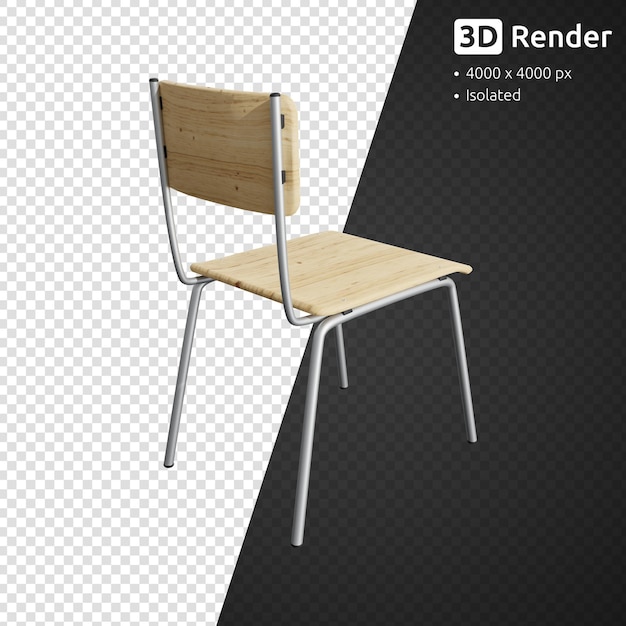 Silla de escuela de madera aislada 3d render