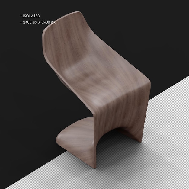 Silla estética sencilla aislada con barniz realista marrón claro vista delantera superior derecha isométrica