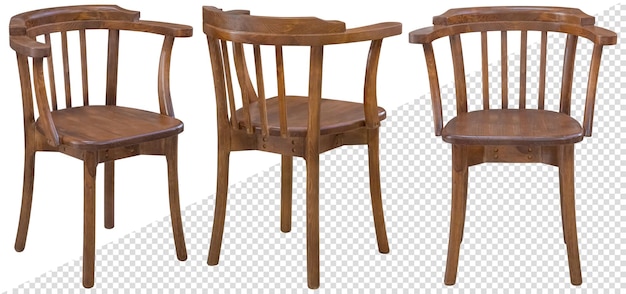 PSD silla fabricada en madera natural en diferentes ángulos. aislado del fondo. elemento interior