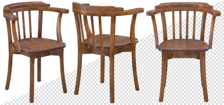Silla fabricada en madera natural en diferentes ángulos. Aislado del fondo. elemento interior