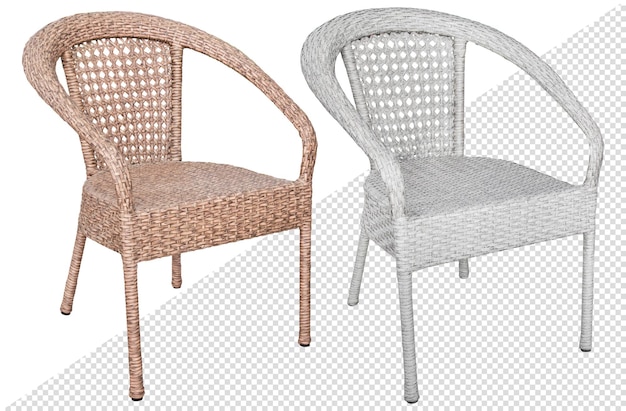 Silla fabricada en rattan tejido en diferentes colores. Aislado del fondo. elemento interior