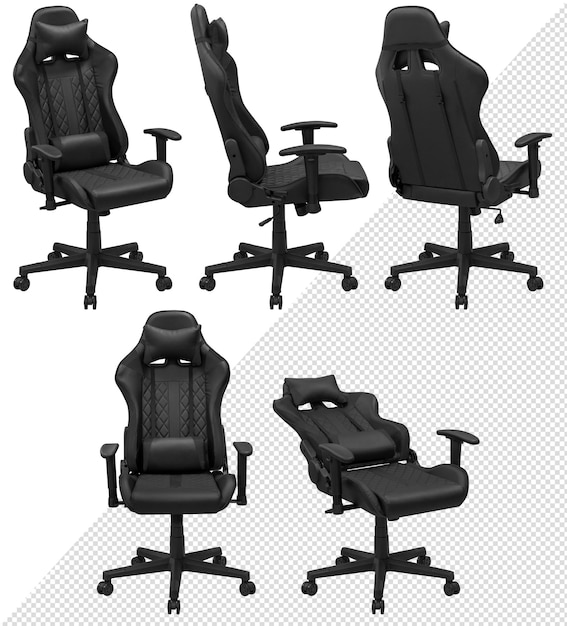 Silla gaming para ordenador con ajuste. Aislado del fondo. Vista desde diferentes lados
