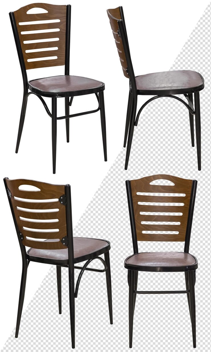 Silla para el hogar o la cafetería Elemento del interior aislado del fondo en diferentes ángulos