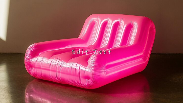 PSD silla inflable rosa en el suelo pulido