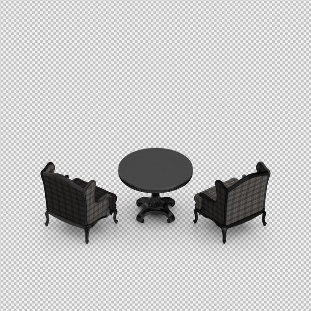 Silla isométrica 3d render aislado