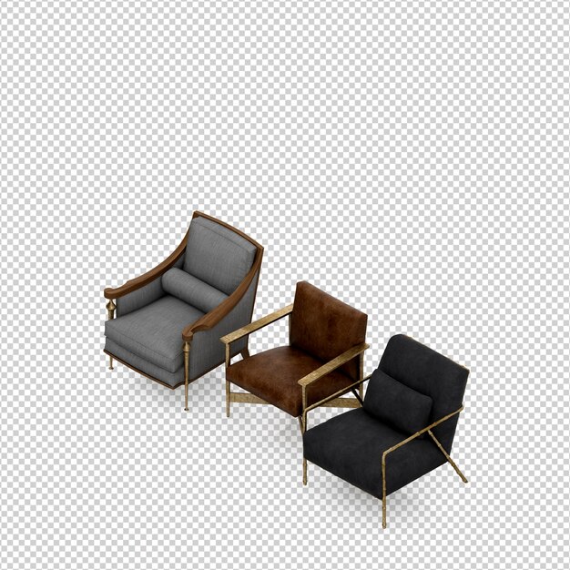 Silla isométrica 3D rendering aislado