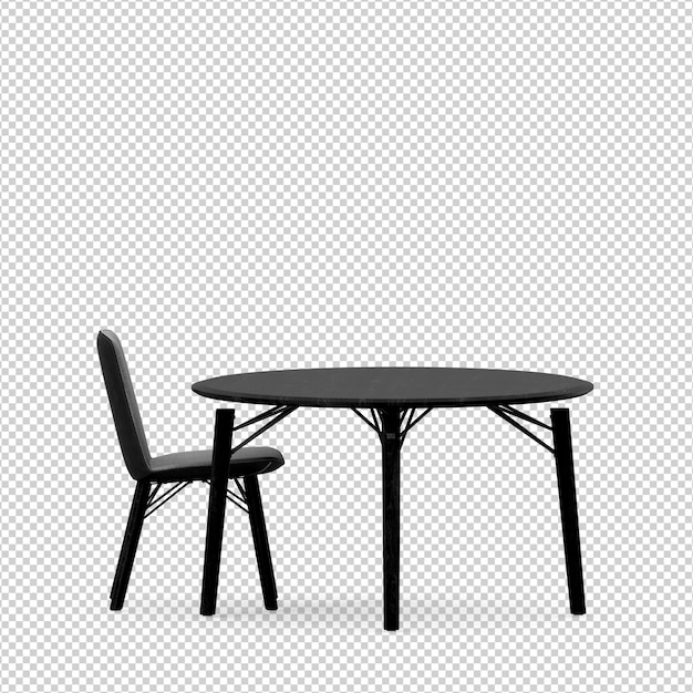 Silla isométrica y mesa 3D rendering aislado