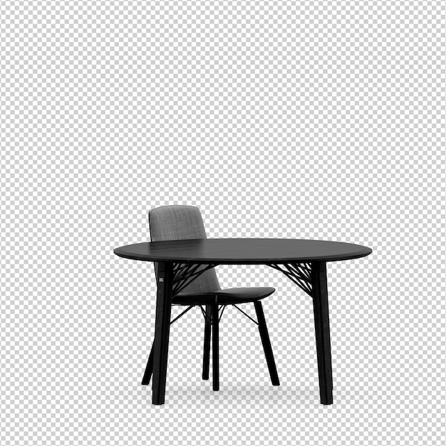 Silla isométrica y mesa 3d rendering aislado