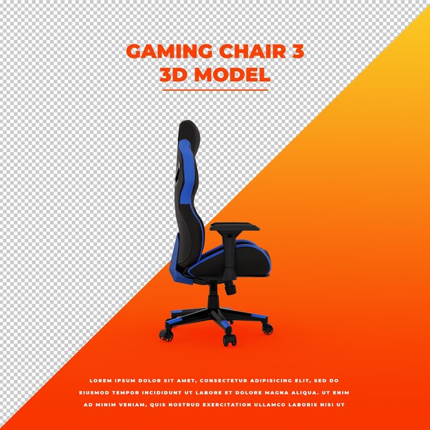 Silla de juego azul y negra modelo aislado 3d