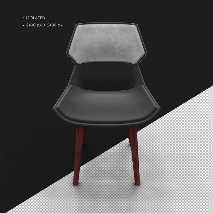 PSD silla de madera moderna sencilla y realista de color marrón rojo oscuro aislada en el frente superior