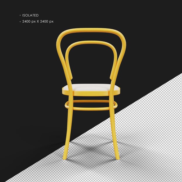 Silla de madera naranja realista aislada vista trasera