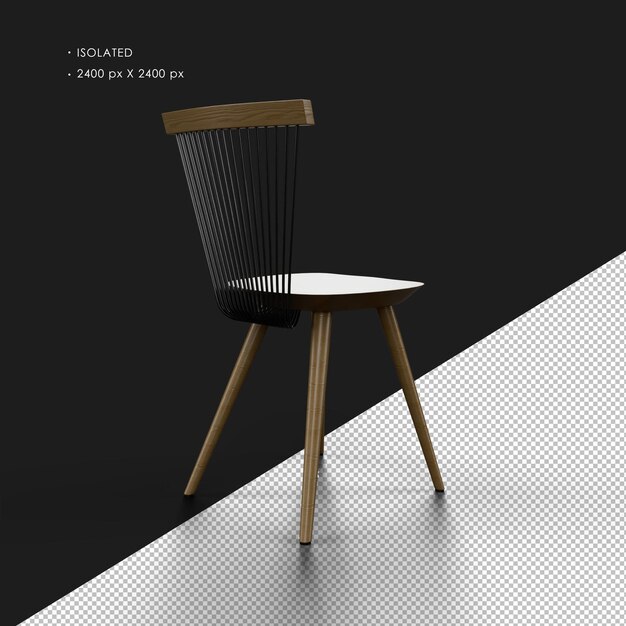 Silla de madera de Windsor moderna y sencilla de color marrón oscuro realista aislada vista trasera derecha