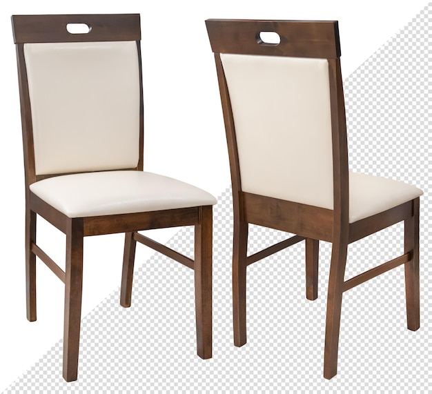 Silla marrón fabricada en madera natural con elementos blandos. Aislado del fondo. elemento interior
