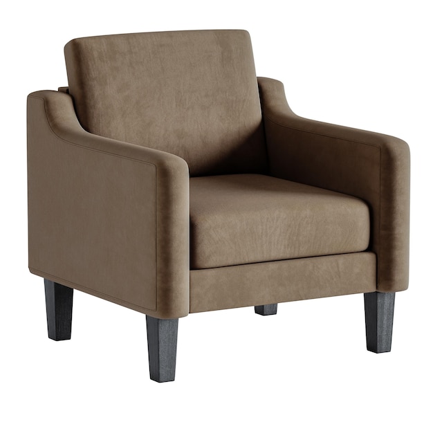 Una silla marrón con piernas negras y un asiento marrón