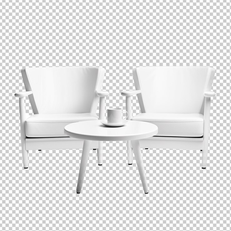 PSD silla y mesa de café aisladas sobre un fondo transparente