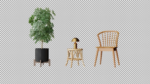 una silla una mesa y una planta en maceta