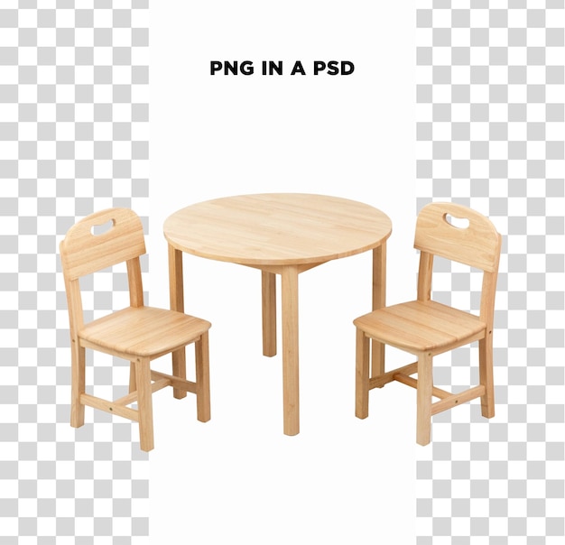 silla de mesa redonda de madera para niños aislada sobre un fondo transparente