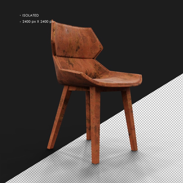 Silla de metal moderna aislada realista pesada y oxidada vista delantera derecha