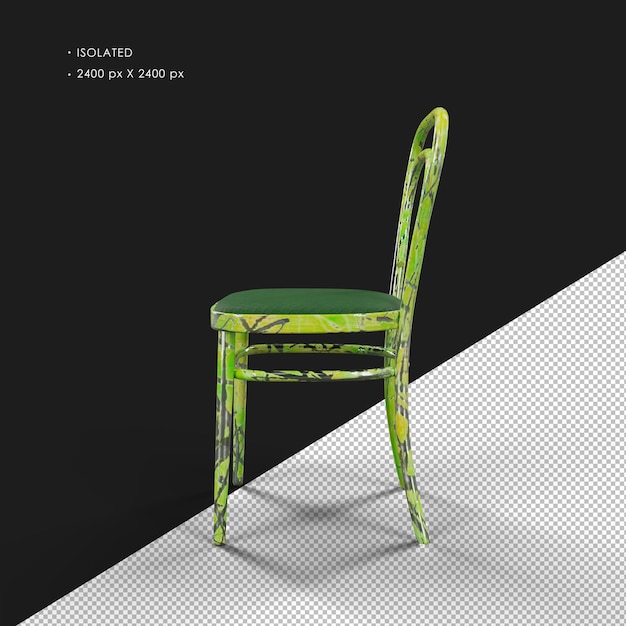 Silla de metal verde de pintura desgastada realista aislada Vista lateral izquierda