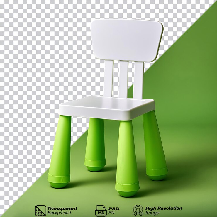 PSD silla de niño verde aislada sobre un fondo transparente