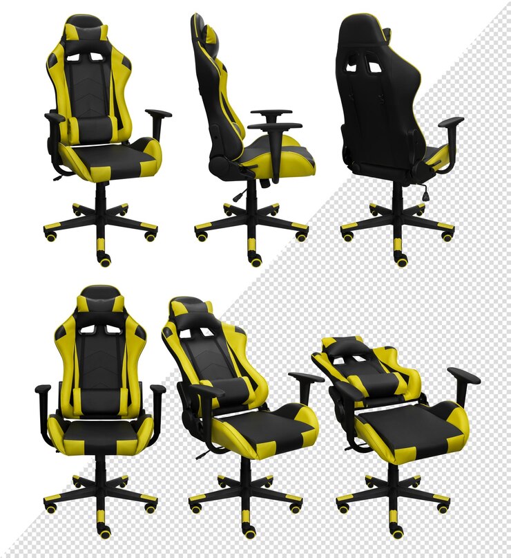 Silla de ordenador gaming con ajuste. Aislado del fondo. Vista desde diferentes lados