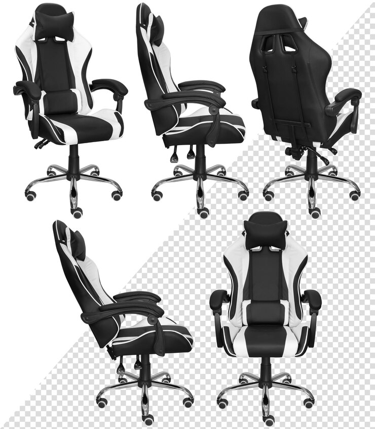 Silla de ordenador gaming con ajuste. Aislado del fondo. Vista desde diferentes lados