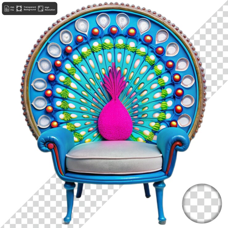 PSD silla de pavo real azul con una almohada rosa
