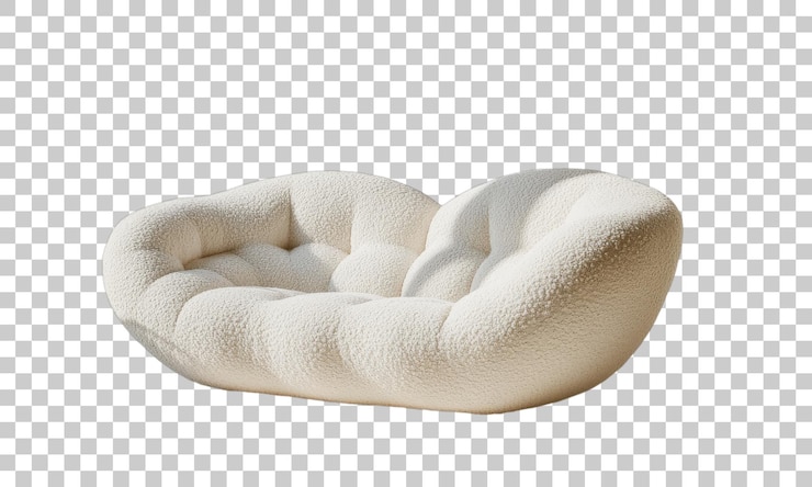 PSD la silla de peluche con curvas suaves y tonos cálidos ofrece una comodidad acogedora en un entorno mínimo