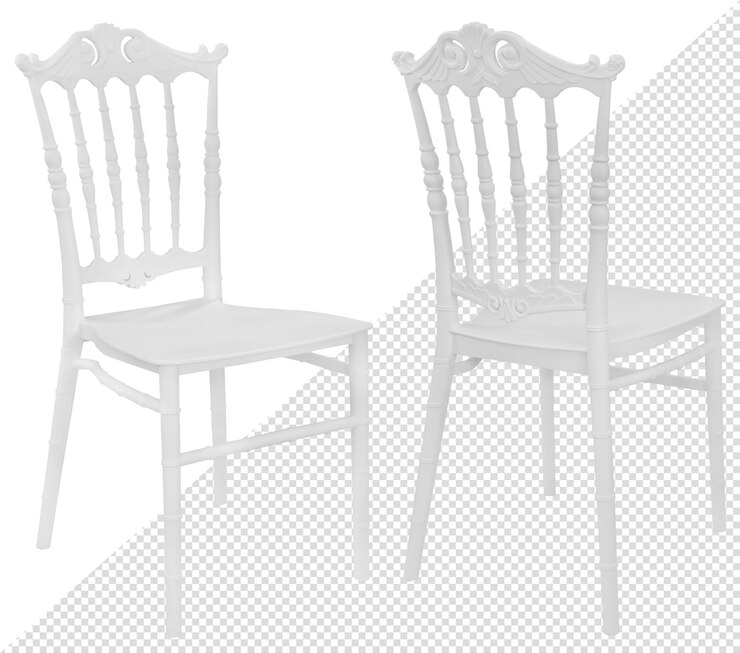 Silla de plástico blanco con estilo moderno en diferentes ángulos. Aislado del fondo. elemento interior