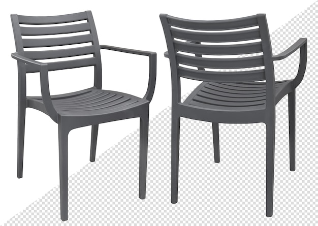 Silla de plástico con estilo moderno en diferentes ángulos de color gris. Aislado del fondo