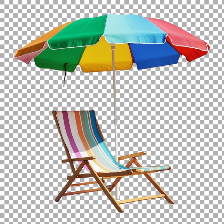 PSD silla de playa de png con un paraguas de colores contra un fondo transparente