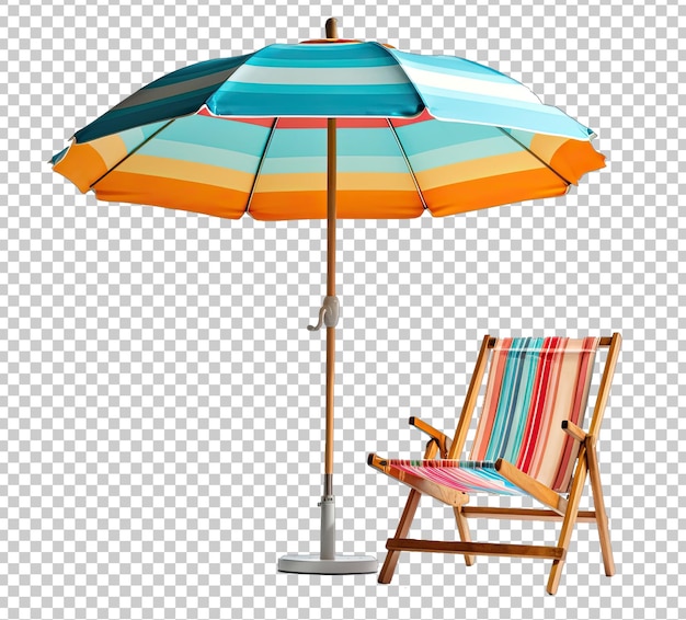 PSD silla de playa y sombrilla aislado sobre fondo transparente
