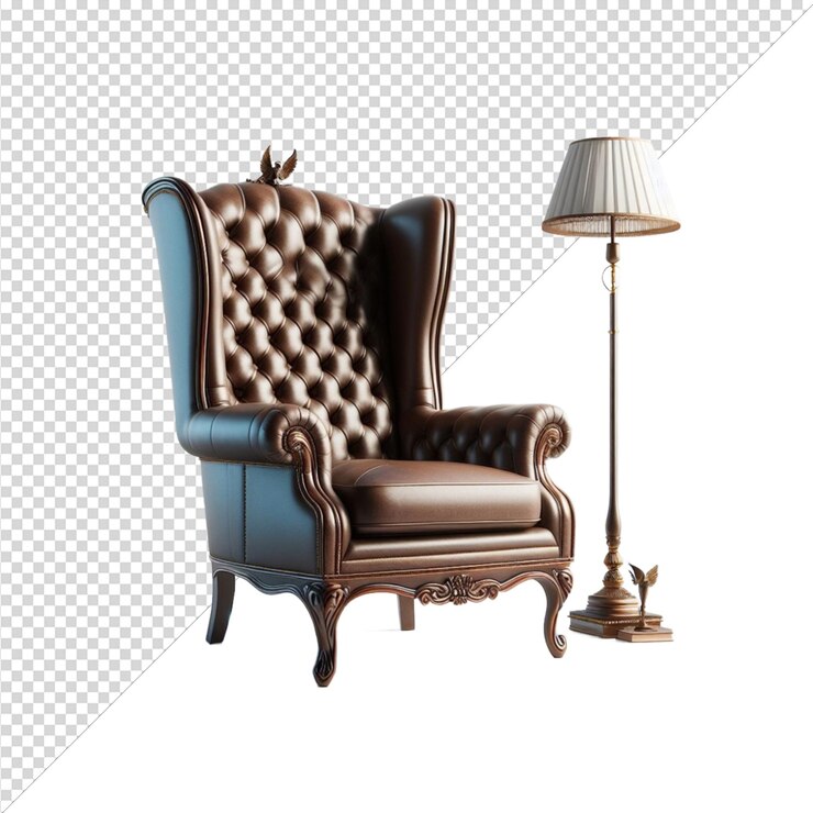 Silla con respaldo de ala aislada sobre un fondo transparente