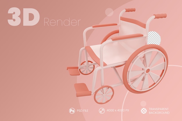 Silla de ruedas 3D Render fondo aislado
