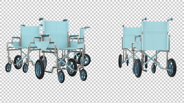 Silla de ruedas de hospital sobre fondo transparente Ilustración de renderizado 3d