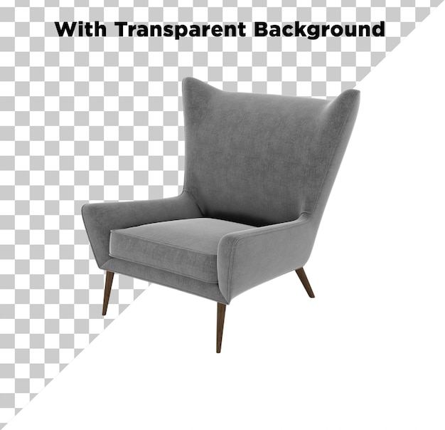 Silla de sala de estar de color gris PNG PSD aislada sobre un fondo transparente