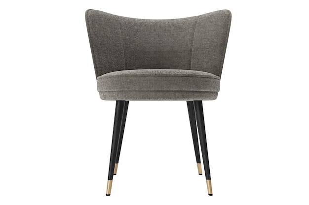 Silla de tela moderna y clásica con patas de oro metálico aisladas sobre un fondo blanco