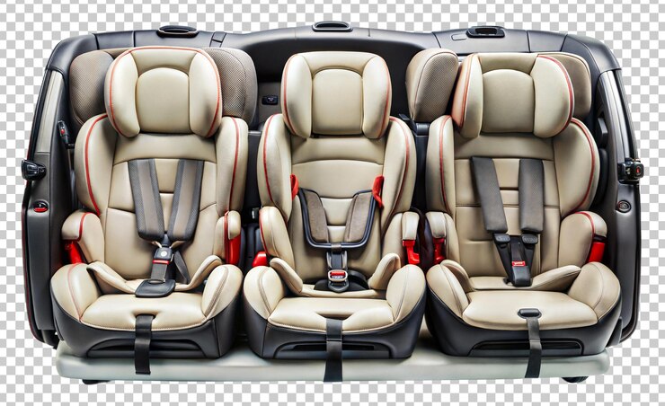PSD sillas de coche seguras y espaciosas para varios niños sobre un fondo transparente