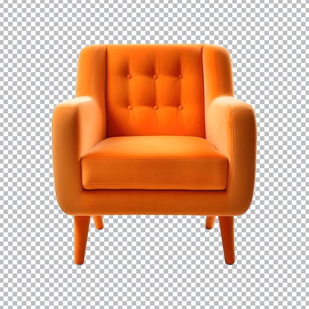 Sillón estilo deco en naranja aislado sobre fondo transparente Vista frontal Serie de muebles