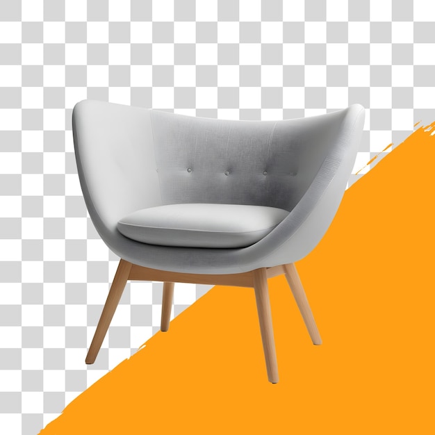Sillón gris minimalista con patas de madera aisladas en un fondo transparente png