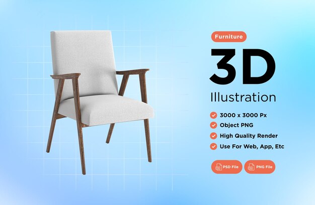 PSD sillón para el hogar y la oficina en un objeto aislado de fondo transparente png representación 3d