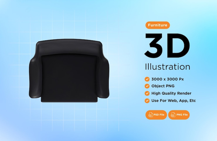 PSD sillón para el hogar y la oficina en un objeto aislado de fondo transparente png representación 3d
