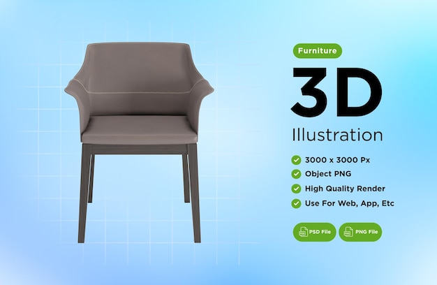 PSD sillón para el hogar y la oficina en un objeto aislado de fondo transparente png representación 3d