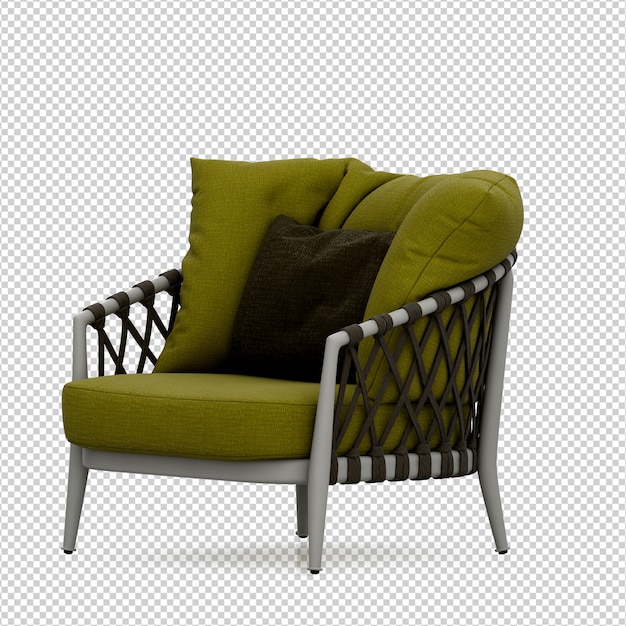 Sillón isométrico 3d render aislado